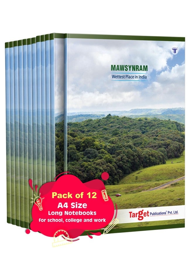 TARGET PUBLICATIONS A4 Size Long Notebooks for Students | Single Line Ruled 140 Pages in Each | Soft Cover, 21 cm x 29.7 cm Approx | GSM 57 | Useful for School, College & Office | Set of 12 | Mawsynram - Image 1