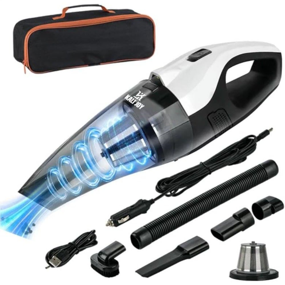 Portable Cordless Car Vacuum Cleaner High-Power Suction Mini Handheld Vacuum Air Duster, 6000mAh Battery, LED Light, Multi-Nozzle Attachments for Home, Office Auto Cleaning