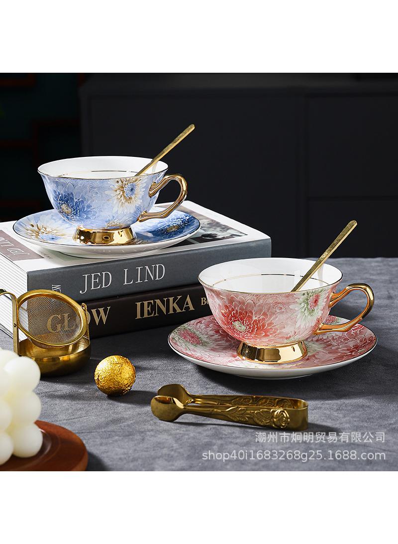 Y&D European style full color peony bone china coffee cup, ceramic plate, ceramic water cup, Coffee Cups, Tea Cup Set,  Porcelain Tea Set, Latte Cupsexquisite gift box tea cup set  - Image 2