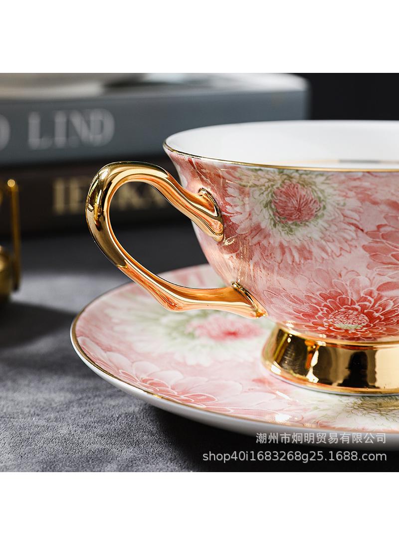 Y&D European style full color peony bone china coffee cup, ceramic plate, ceramic water cup, Coffee Cups, Tea Cup Set,  Porcelain Tea Set, Latte Cupsexquisite gift box tea cup set  - Image 3