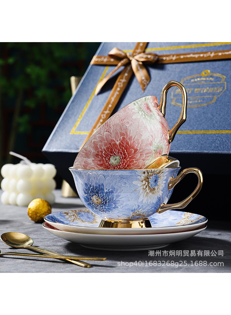Y&D European style full color peony bone china coffee cup, ceramic plate, ceramic water cup, Coffee Cups, Tea Cup Set,  Porcelain Tea Set, Latte Cupsexquisite gift box tea cup set  - Image 4