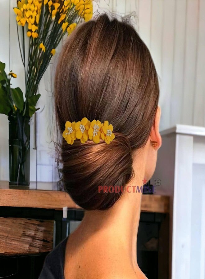 PRODUCTMINE مشط شعر مزين بالزهور من PRODUCTMINE®، إكسسوارات شعر مزينة بالزهور للنساء والفتيات، دبابيس شعر لحفلات الزفاف - وردة صناعية بلون أصفر مانجو - قطعة واحدة - Image 4