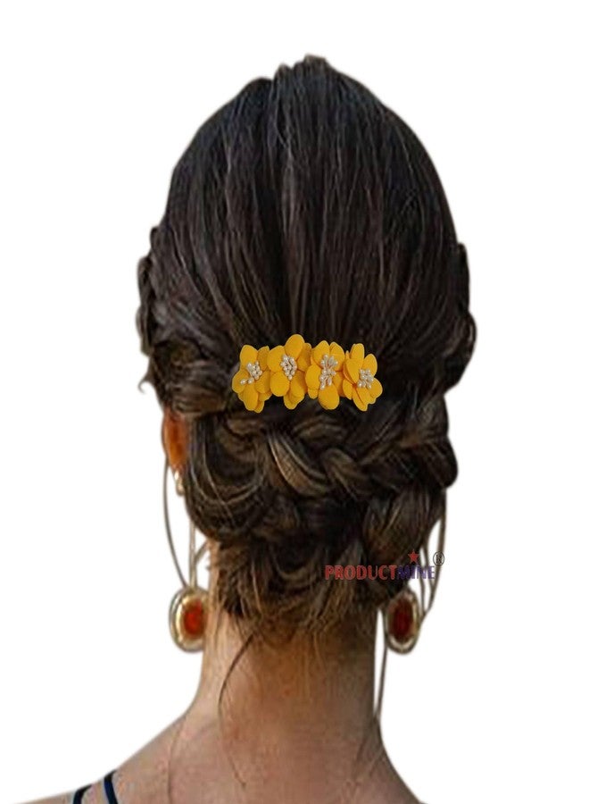 PRODUCTMINE مشط شعر مزين بالزهور من PRODUCTMINE®، إكسسوارات شعر مزينة بالزهور للنساء والفتيات، دبابيس شعر لحفلات الزفاف - وردة صناعية بلون أصفر مانجو - قطعة واحدة - Image 5