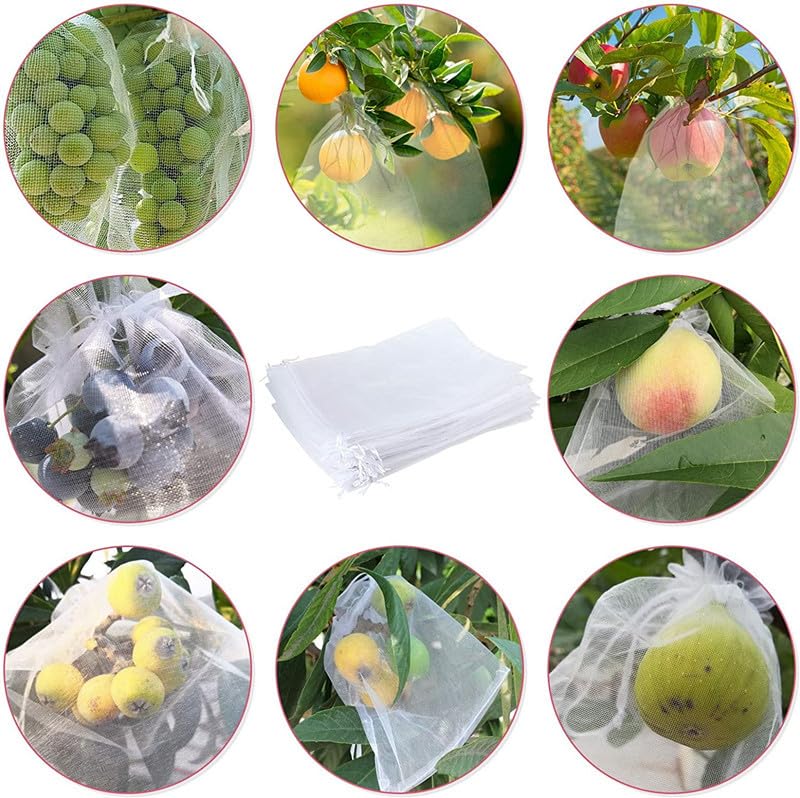 YunKo 100pcs Organza Bags 6x9 Inches Drawstring Jewelry Gift Mesh Bags Fruit Protection Bag White Sheer Organza Wedding Favor Bag - Image 5
