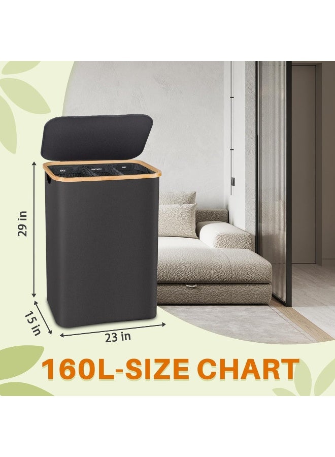 Bathola Laundry Hamper 3 Section, 161L Extra Large Hampers For Laundry Basket With Lid, Dirty Clothes Hamper Laundry Basket Organizer For Bedroom, Laundry Room  - Image 3