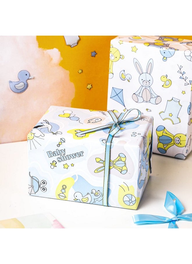 WRAPAHOLIC - Baby Boy Wrapping Paper Roll Cute Bear And Small Pin Design Perfect For Celebration Party Baby Shower Present Packing 4 Rolls 30 Inch X 120 Inch Per Roll - Image 1