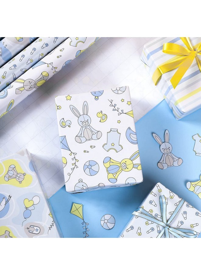 WRAPAHOLIC - Baby Boy Wrapping Paper Roll Cute Bear And Small Pin Design Perfect For Celebration Party Baby Shower Present Packing 4 Rolls 30 Inch X 120 Inch Per Roll - Image 1