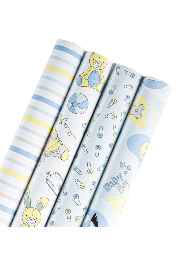 WRAPAHOLIC - Baby Boy Wrapping Paper Roll Cute Bear And Small Pin Design Perfect For Celebration Party Baby Shower Present Packing 4 Rolls 30 Inch X 120 Inch Per Roll - Image 1