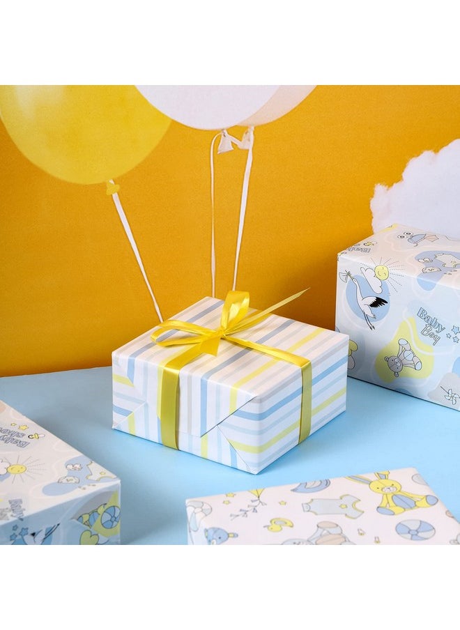 WRAPAHOLIC - Baby Boy Wrapping Paper Roll Cute Bear And Small Pin Design Perfect For Celebration Party Baby Shower Present Packing 4 Rolls 30 Inch X 120 Inch Per Roll - Image 1