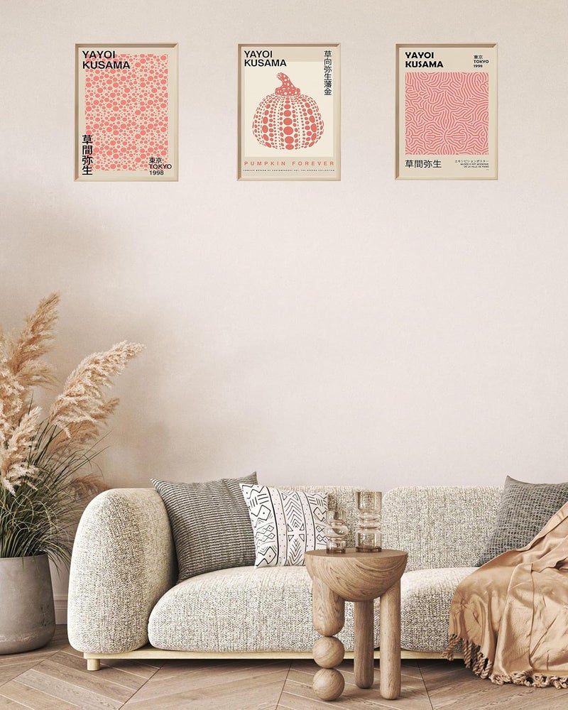 UPWOIGH Framed Wall Art(No Plexiglass), Yayoi Kusama Wood Canvas Wall Art, Pink Pumpkin Infinity Net Dots Prints Posters Neutral Wall Decor, 16x12in Cotton Pattern Vintage Wall Decor Aesthetic for - Image 5