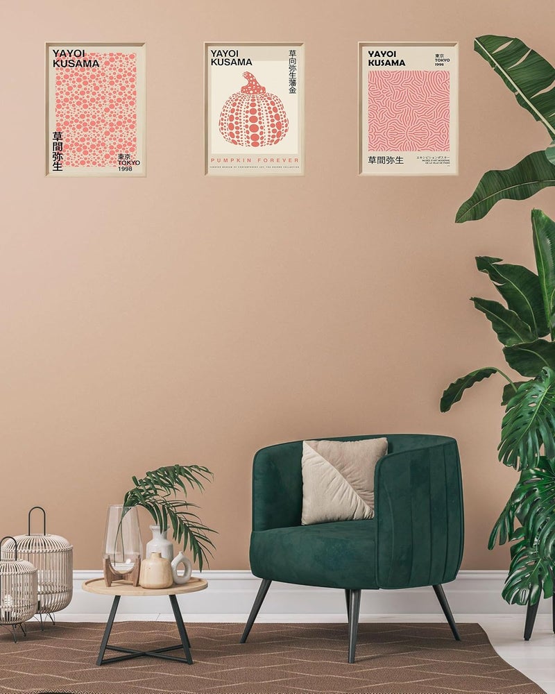 UPWOIGH Framed Wall Art(No Plexiglass), Yayoi Kusama Wood Canvas Wall Art, Pink Pumpkin Infinity Net Dots Prints Posters Neutral Wall Decor, 16x12in Cotton Pattern Vintage Wall Decor Aesthetic for - Image 4