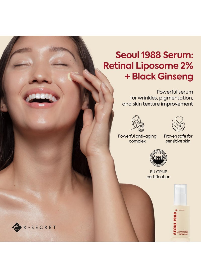 K-SECRET SEOUL 1988 Retinal Serum: Retinol Serum for Face Anti Aging Wrinkle Care - 2% Retinal Liposome Black Ginseng 30ml - Image 2