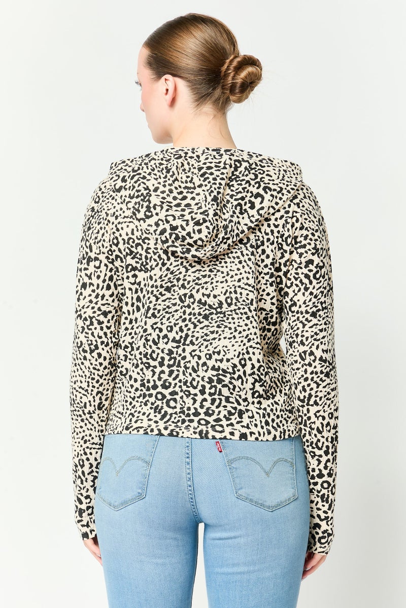 UNDIZ Women Hooded Animal Print Long Sleeve Top, Multicolor - Image 4