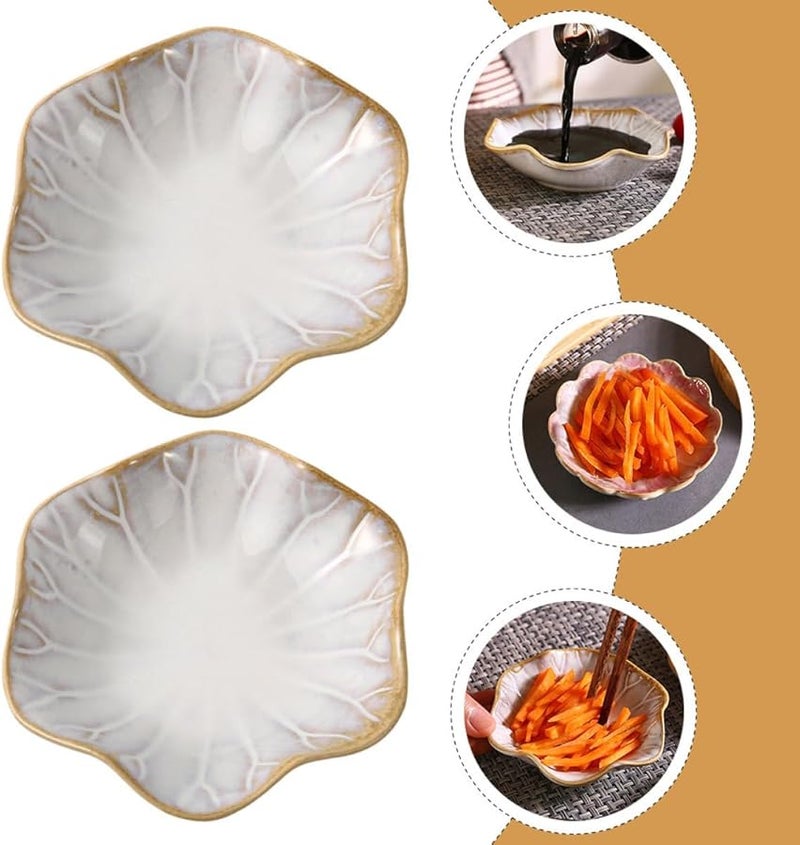 White Ceramic Sauce Plates Set 2pcs Leaf Style Dipping Dishes For Soy Sauce Vinegar Kitchen Serving Tableware - Image 5
