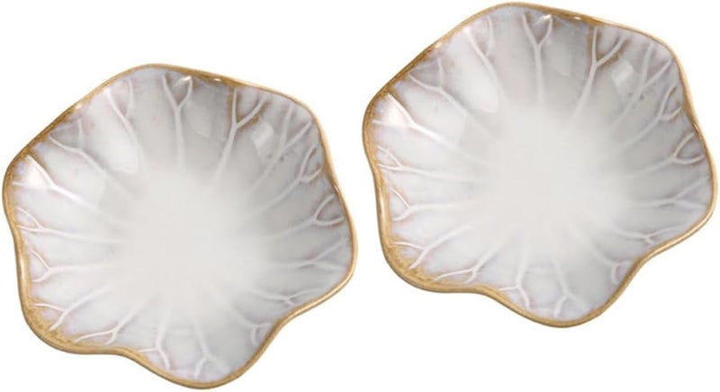 White Ceramic Sauce Plates Set 2pcs Leaf Style Dipping Dishes For Soy Sauce Vinegar Kitchen Serving Tableware - Image 2
