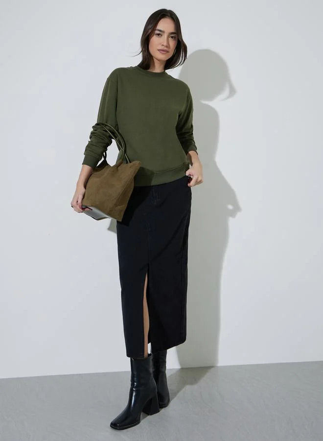 Styli Olive Regular Fit Long Sleeve Sweatshirt