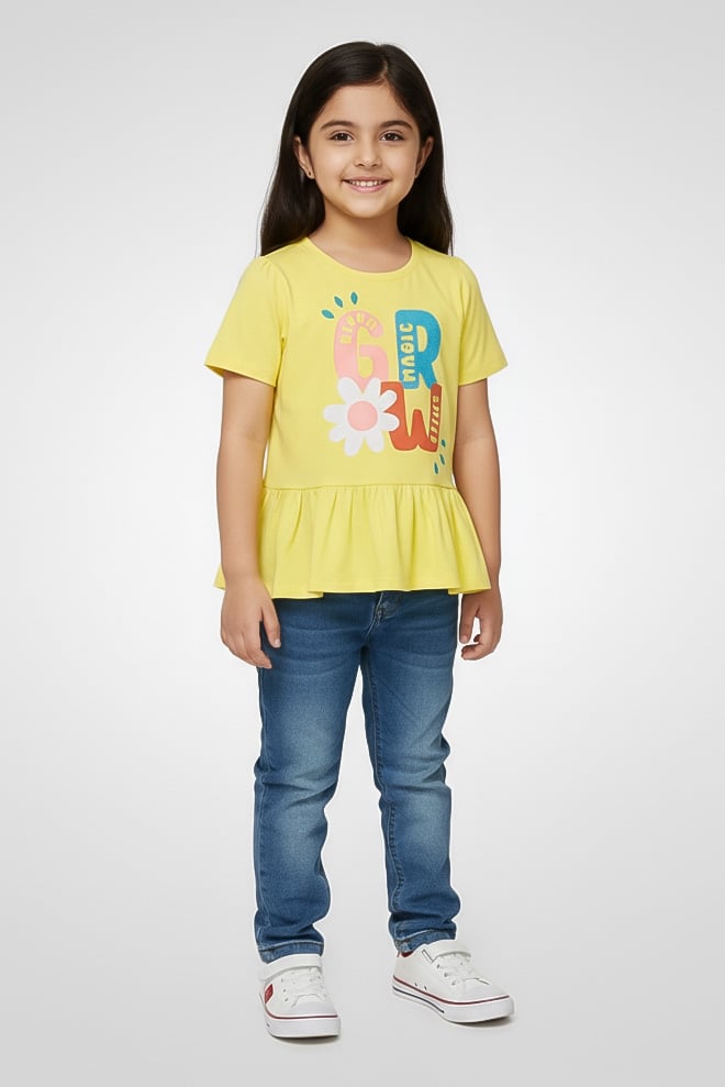 Hamleys Toddlers Girl Crew Neck Short Sleeve Graphic Print T-Shirt, Yellow - Image 1