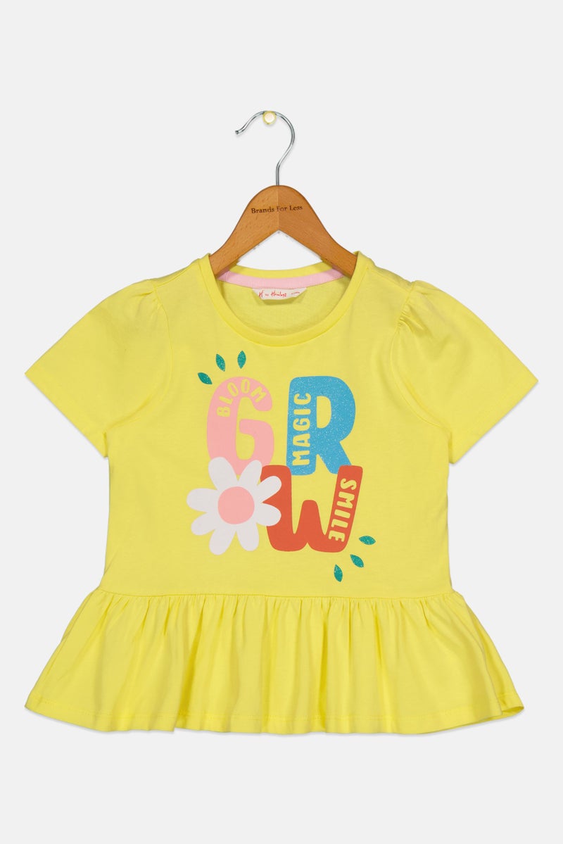 Hamleys Toddlers Girl Crew Neck Short Sleeve Graphic Print T-Shirt, Yellow - Image 3