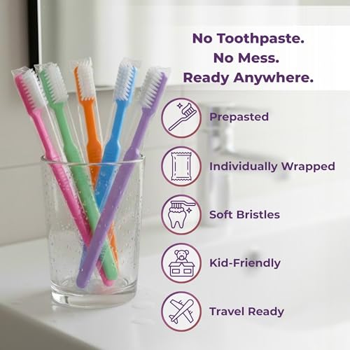 Avistar Kids 40 Prepasted Disposable Toothbrushes Individually Wrapped Single Use Pre Pasted Disposable Toothbrushes with Toothpaste Built in Waterless Toothbrush for Travel Guests Hotel Camping - Image 3