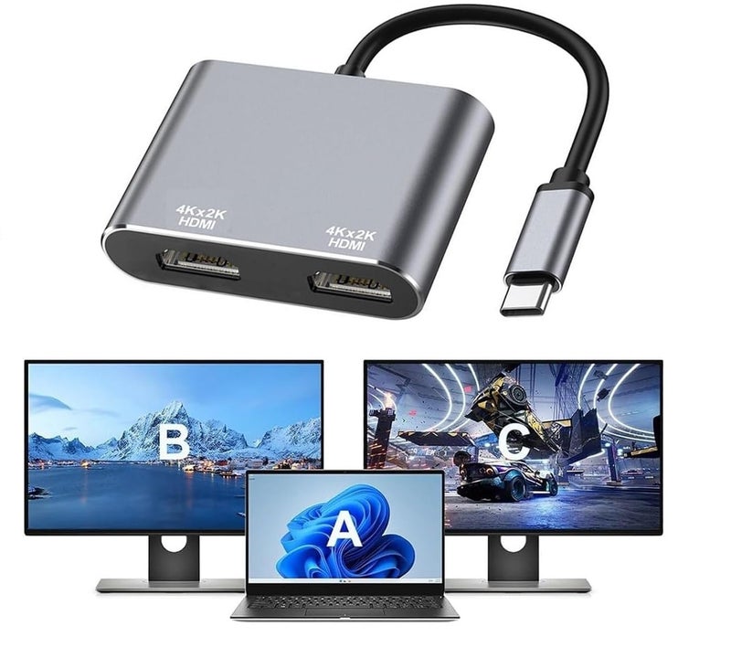 atdaraz USB C to Dual HDMI Adapter 4K@60hz, Type C to HDMI Splitter for 2 Monitors, USB C Hub Extend Display for MacBook Air/Pro, More Laptops with Thunderbolt 3/4 Ports - Image 1