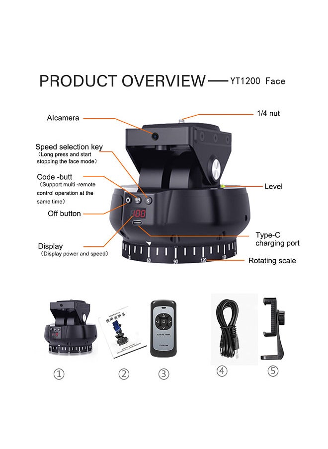 ANDOER - YT1200 Face Motorized Pan Tilt Head 2-axis Panoramic Head AI Smart Face Tracking 360° Rotation Panoramic Tripod Head Wireless Remote Control 9 Levels Adjustable Speed 1kg Load Capacity - Image 1