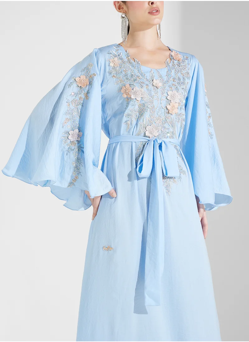 فاشن تريندز من سوزي مطر Appliqué Jalabiya with Long Belt