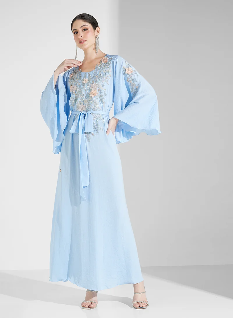 Fashion Trends by Suzy Matar Appliqué Jalabiya with Long Belt