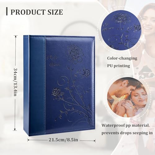Artmag Photo Album 4x6 300 Photos, Extra Large Capacity Leather Cover Wedding Family Photo Albums Holds 300 Horizontal 4x6 Photos(Blue) - Image 2