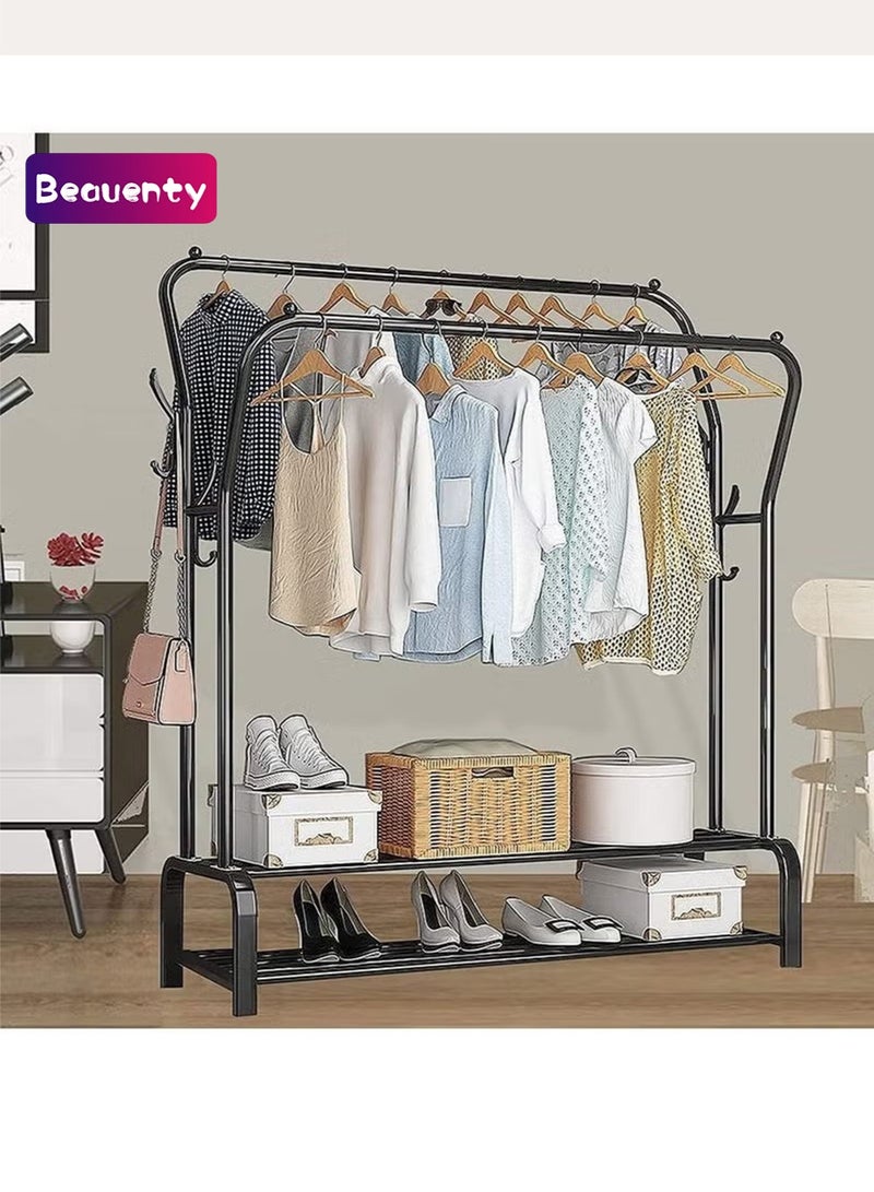 بيوينتي منظم وحامل ملابس ، حامل ملابس معدني ، رف ملابس (أسود مع رفين) - Image 1