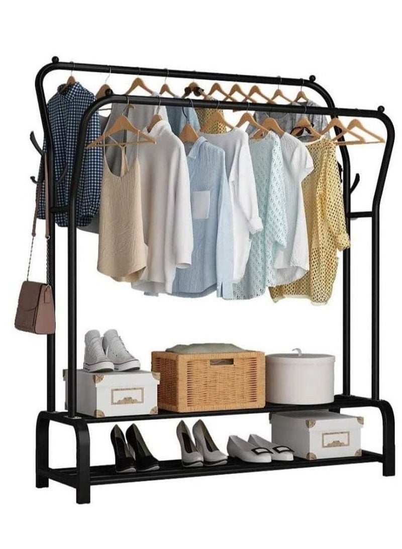 Beauenty Clothes Organizer and Holder, Clothing Stand Metal, Garment Rack (black with Two Shelves) - Image 2