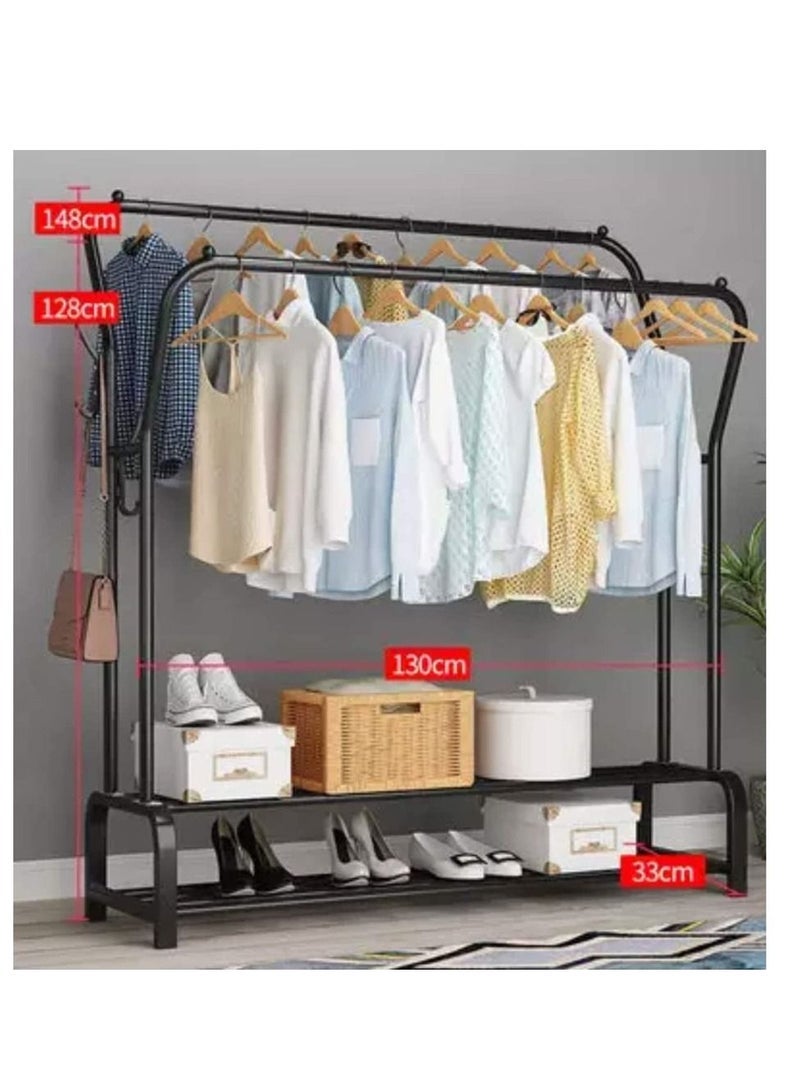 Beauenty Clothes Organizer and Holder, Clothing Stand Metal, Garment Rack (black with Two Shelves) - Image 5