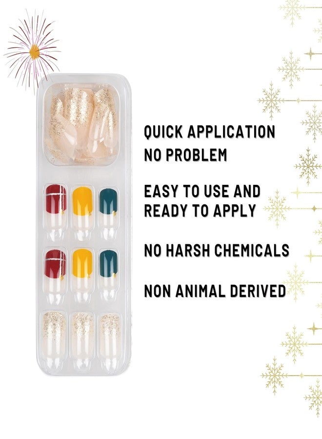 ليك أظافر لاصقة - 30 قطعة، أظافر فرنسية بيضاوية الشكل مصبوغة بربطات العنق، أظافر صناعية/مزيفة/قبيحة، متعددة الألوان (عبوة من 30 قطعة) - Image 3