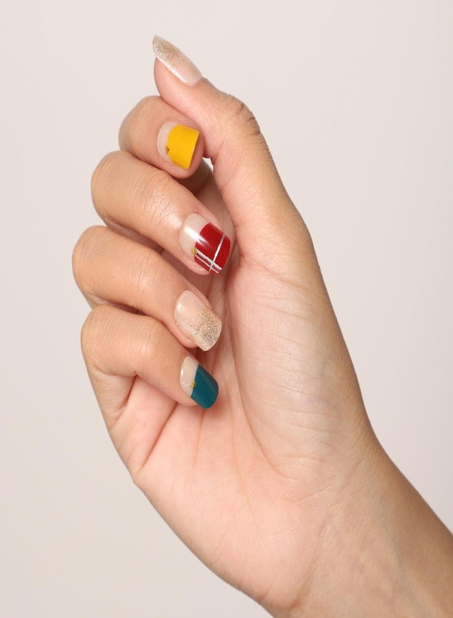 ليك أظافر لاصقة - 30 قطعة، أظافر فرنسية بيضاوية الشكل مصبوغة بربطات العنق، أظافر صناعية/مزيفة/قبيحة، متعددة الألوان (عبوة من 30 قطعة) - Image 1