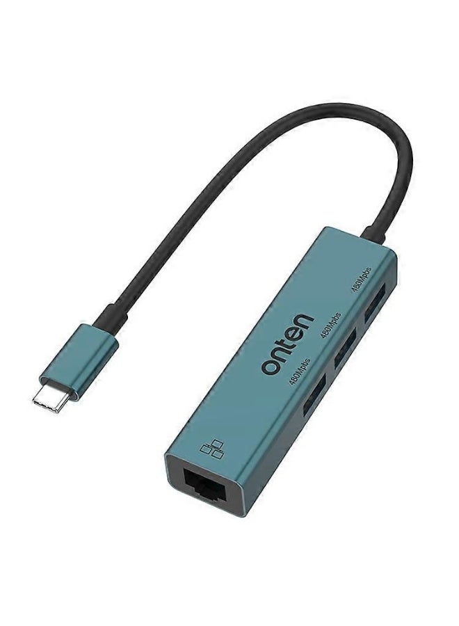 onten Type-C to RJ45 + 3xUSB2.0 Ethernet Adapter USB Hub 4 in 1 Docking Station - Image 1