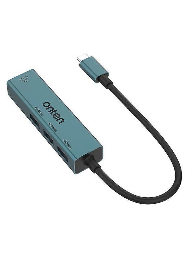 onten Type-C to RJ45 + 3xUSB2.0 Ethernet Adapter USB Hub 4 in 1 Docking Station - Image 2