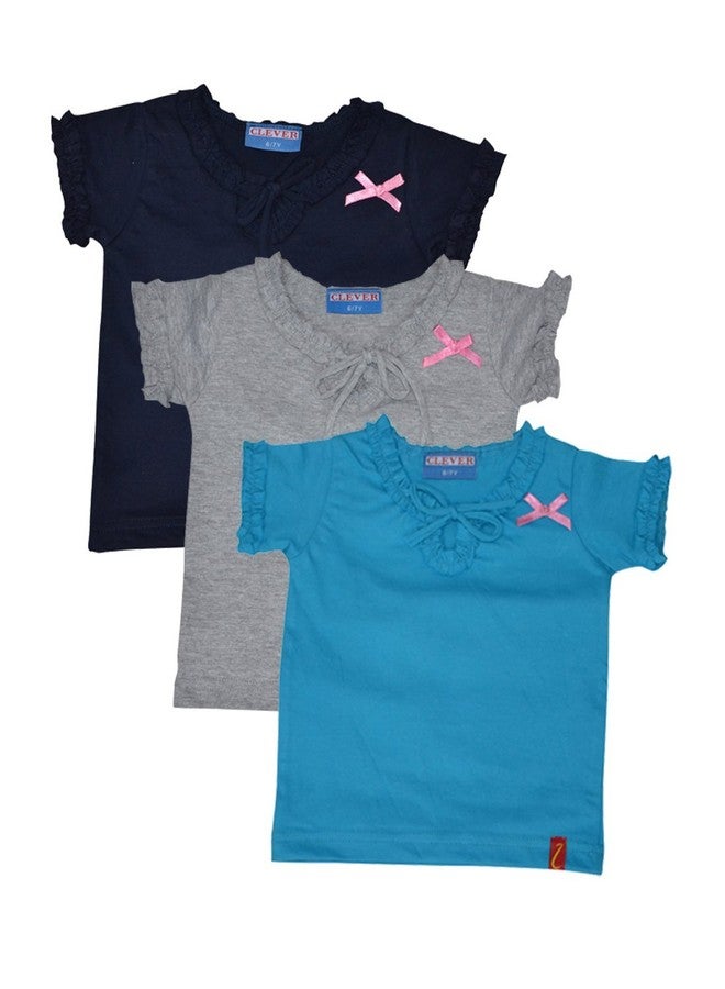 Clever Baby Girl's Tshirt(ZCGT-004-NVY-LBLU-GRY-12-13Yrs_Multi_12-13 Years)