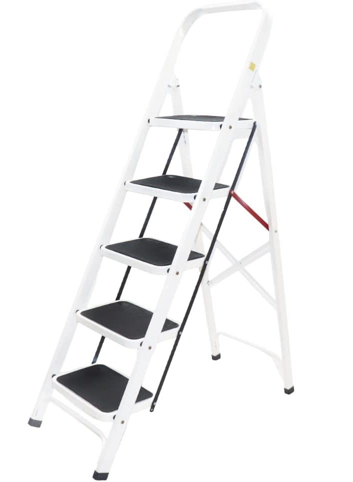 hail Royal Folding Step Ladder With 5 Steps- White&Black - Image 1