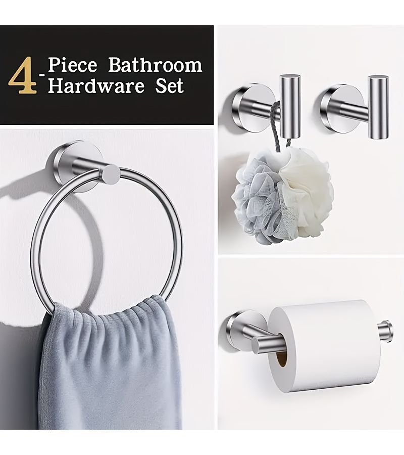 Bathroom Hardware Set 4 Piece Towel Rack With Toilet Paper Holder Towel Ring And 2 Towel Hooks Stainless Steel Wall Mounted Golden Sanitary Ware - Image 5