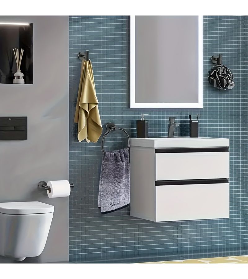 Bathroom Hardware Set 4 Piece Towel Rack With Toilet Paper Holder Towel Ring And 2 Towel Hooks Stainless Steel Wall Mounted Golden Sanitary Ware - Image 3