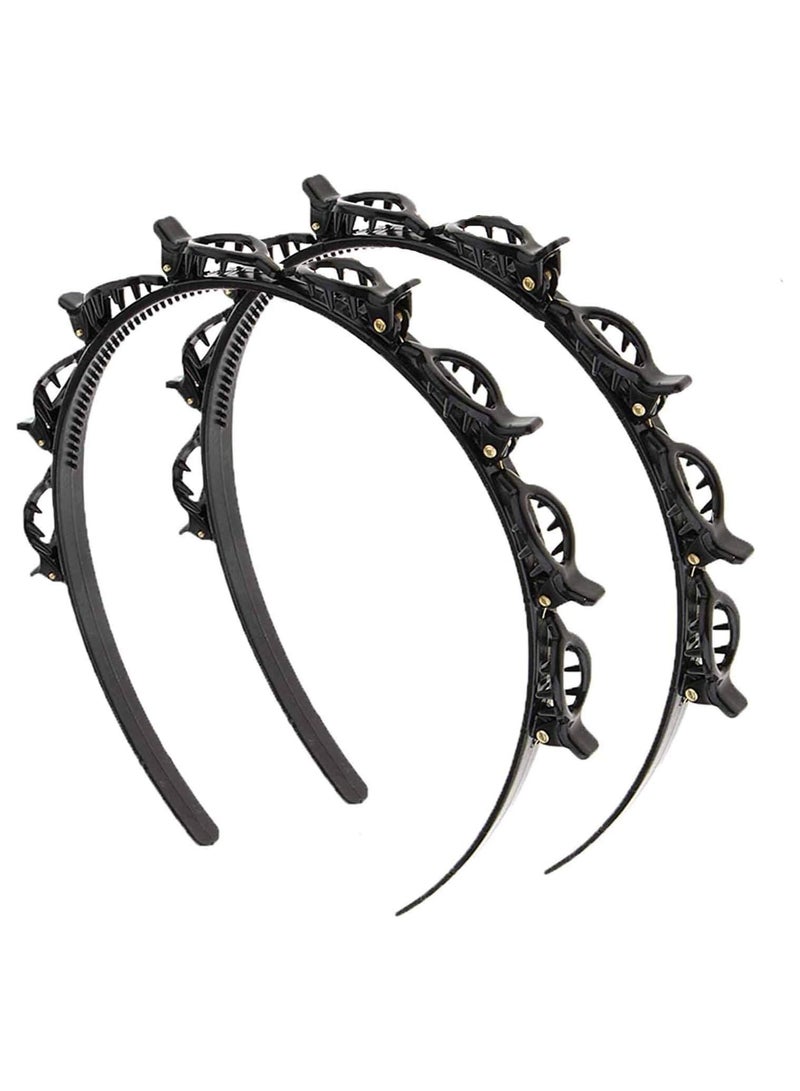 STAR BEJA Double Layer Twist Plait Plastic Black Headbands with Clips Pack of 2 Black - Image 1