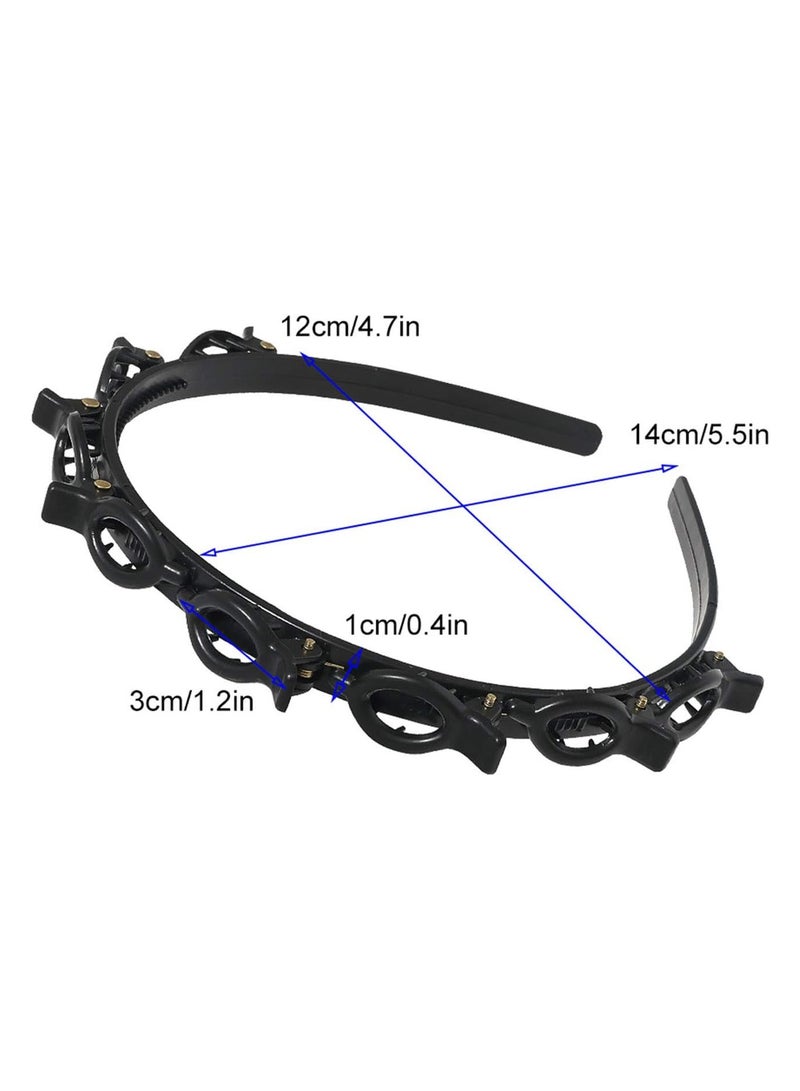 STAR BEJA Double Layer Twist Plait Plastic Black Headbands with Clips Pack of 2 Black - Image 2