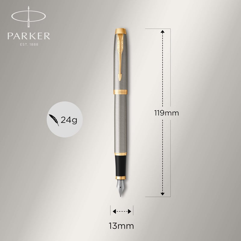 PARKER IM Fountain Pen, Brushed Metal, Fine Nib with Blue Ink Refill (1931649) - Image 3