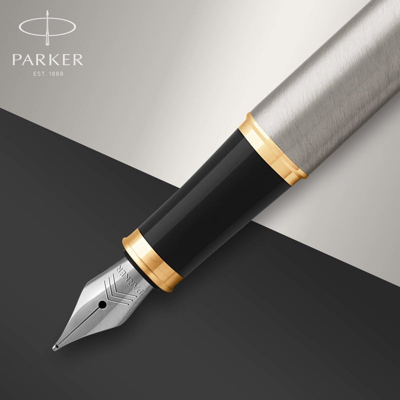 PARKER IM Fountain Pen, Brushed Metal, Fine Nib with Blue Ink Refill (1931649) - Image 4