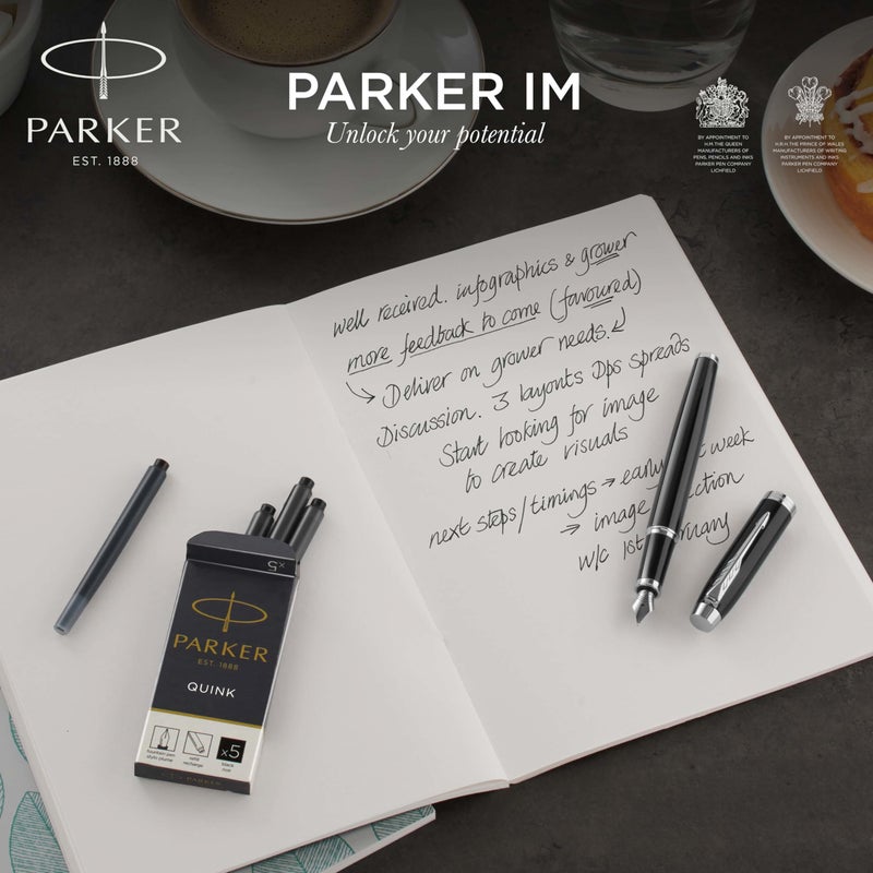 PARKER IM Fountain Pen, Brushed Metal, Fine Nib with Blue Ink Refill (1931649) - Image 5