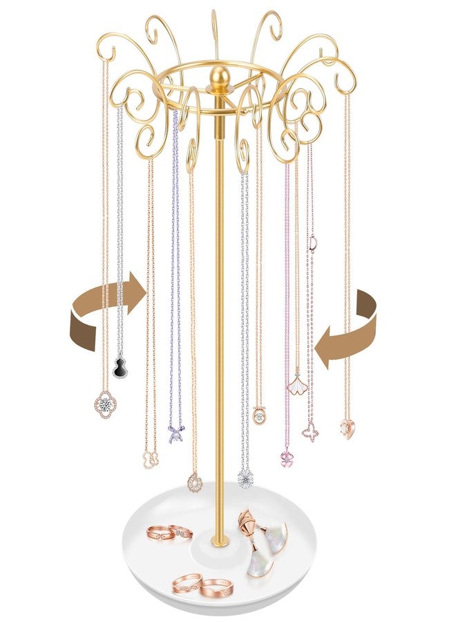 PABOBIT Necklace Holder Jewelry Stand, Gold Necklace Organizer Display with 20 W-shaped Hooks,Jewelry Organizer for Necklaces Earrings Rings Storage Tree, Presents for Women - Image 1