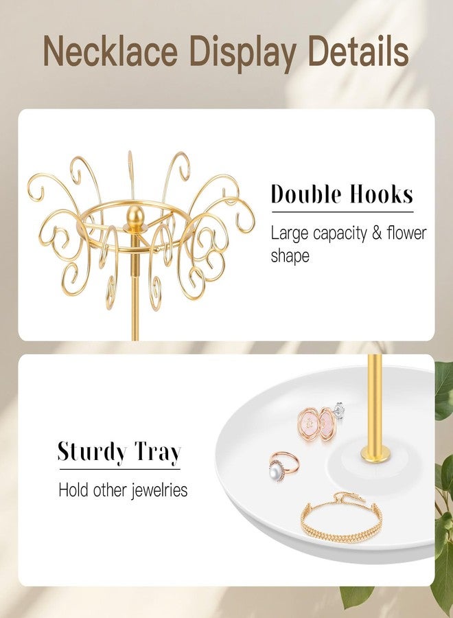 PABOBIT Necklace Holder Jewelry Stand, Gold Necklace Organizer Display with 20 W-shaped Hooks,Jewelry Organizer for Necklaces Earrings Rings Storage Tree, Presents for Women - Image 3
