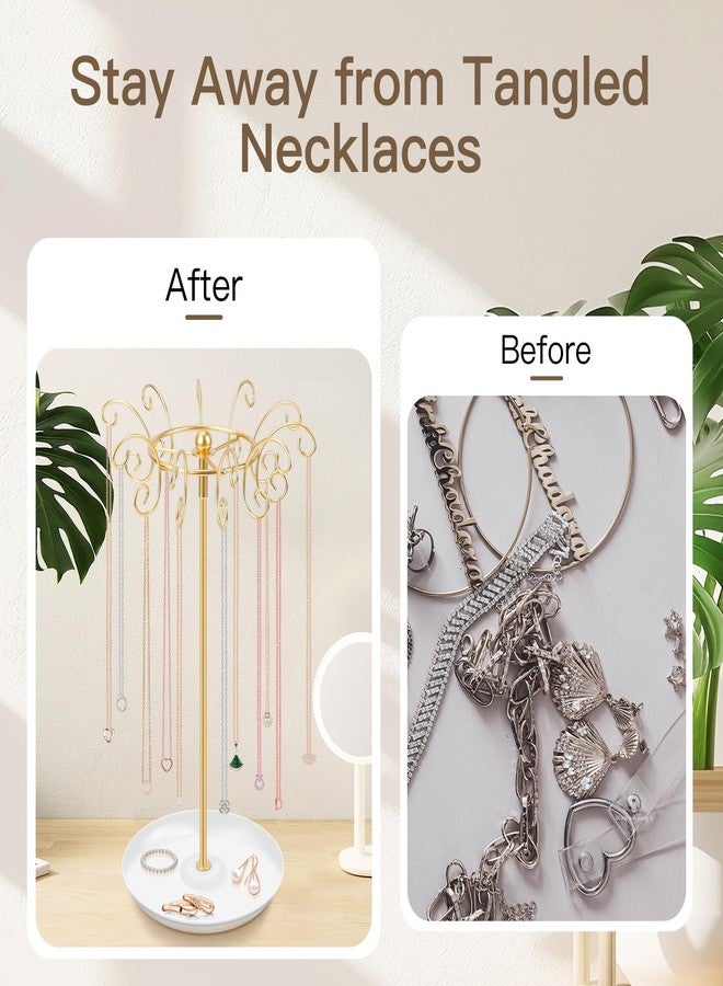 PABOBIT Necklace Holder Jewelry Stand, Gold Necklace Organizer Display with 20 W-shaped Hooks,Jewelry Organizer for Necklaces Earrings Rings Storage Tree, Presents for Women - Image 5