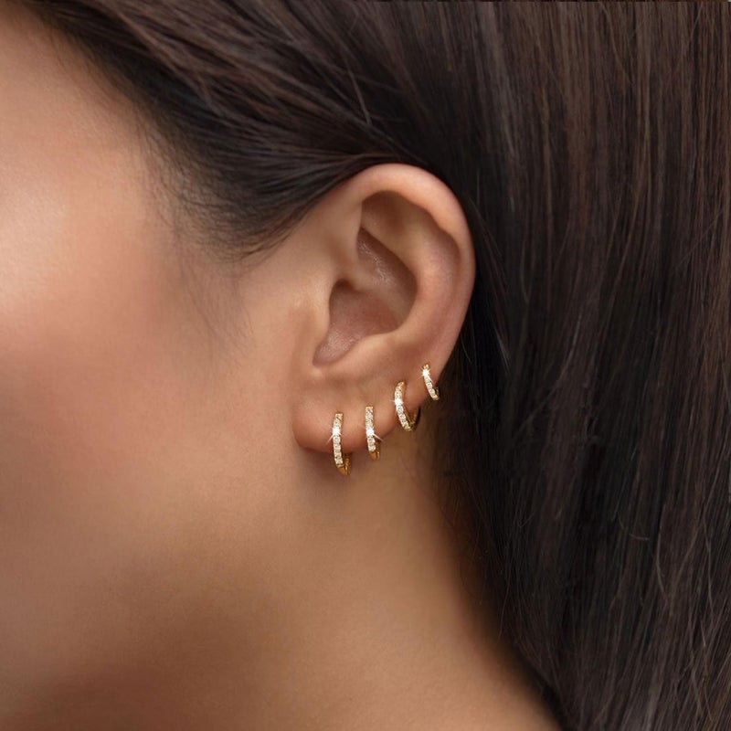 LEXODY Small Gold Hoop Earrings Set for Women, 14K Gold Plated Tiny Lightweight Huggie Hoop Earrings Trendy Dainty Cubic Zirconia Cartilage Earring Jewelry for Women Gifts - Image 2