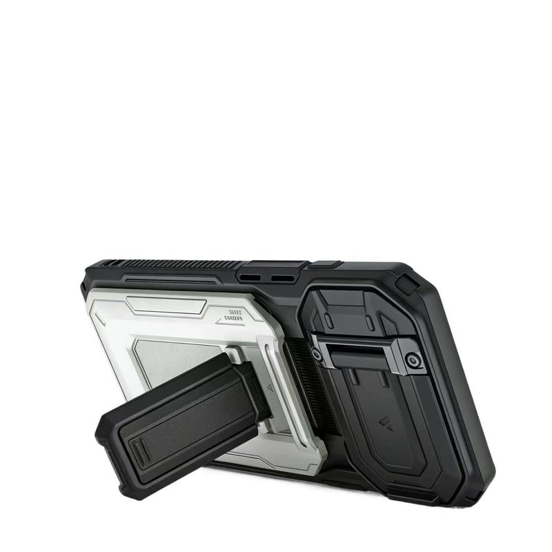 غطاء واقي بTPU + PC لـ Samsung S25 Ultra / Samsung S25 مع حامل بطاقات وحامل قائم مع مقاوم للصدمات مع حماية من السقوط باللون Silver بوظيفة حامل من مادة TPU للمكتب المنزلي للعائلة - Image 3
