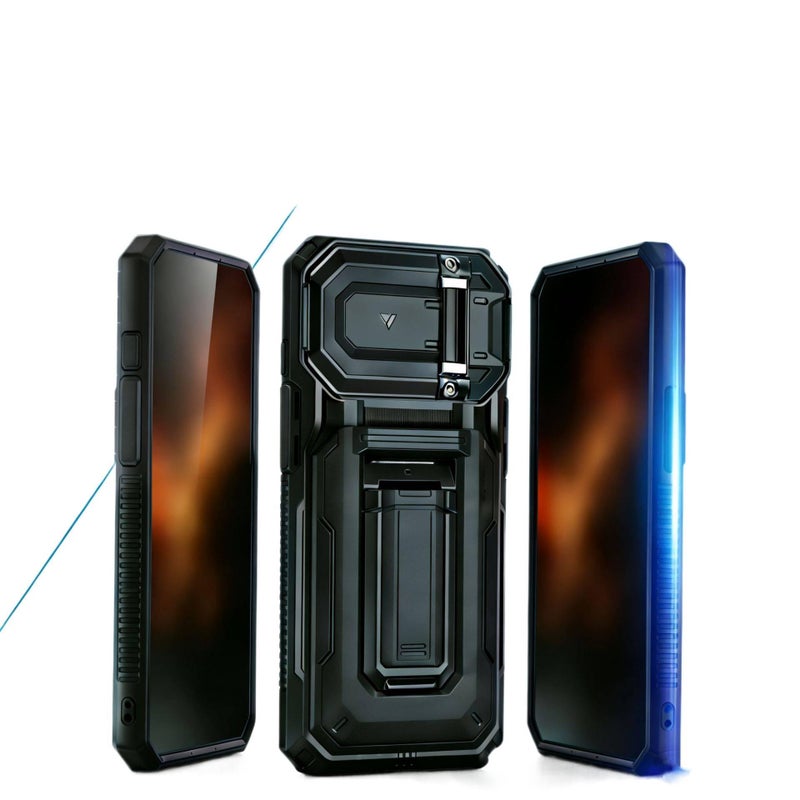 غطاء واقي بTPU + PC لـ Samsung S25 Ultra / Samsung S25 مع حامل بطاقات وحامل قائم مع مقاوم للصدمات مع حماية من السقوط باللون Silver بوظيفة حامل من مادة TPU للمكتب المنزلي للعائلة - Image 2